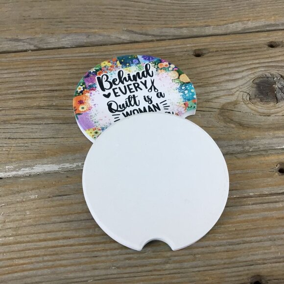 Behind Every Quilt is a Woman Ignoring Her Chores – Set of 2 Sandstone Car Coast - Picture 3 of 5